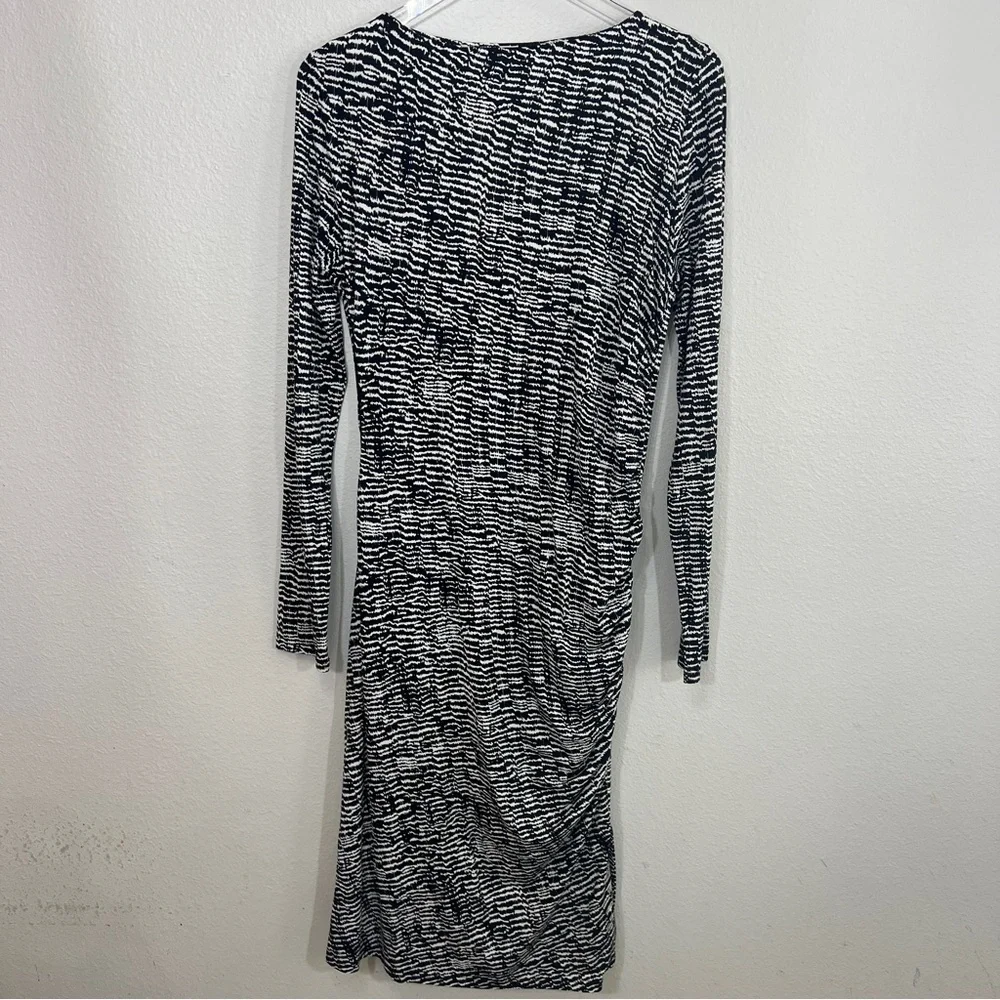 BOSS knit dress long sleeve ruched black and white print - Picture 6 of 10